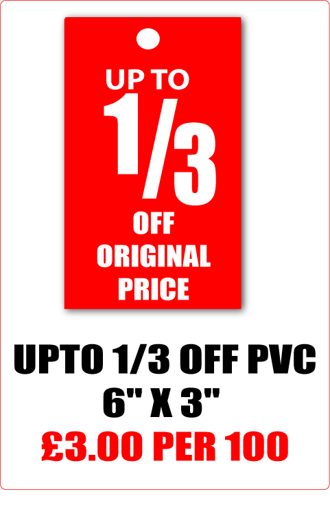 1/3 off pvc clothing tickets d/sided 6"x3" | sale tickets;% Off Signage - Sale Posters & Signs